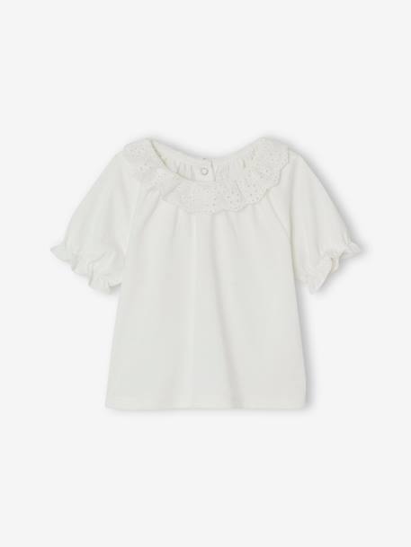 T-Shirt with Broderie Anglaise Collar for Babies ecru 