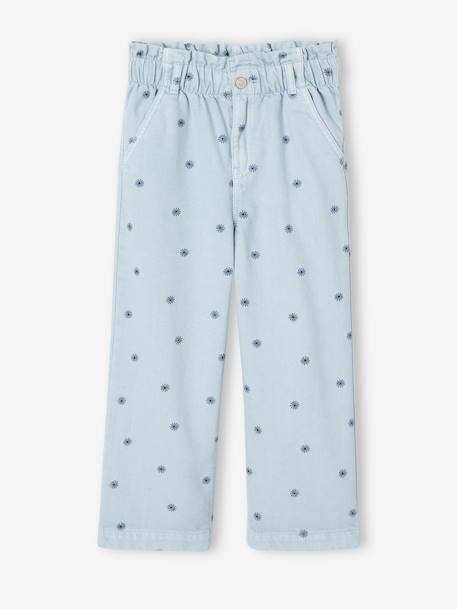 Floral Wide Leg Paperbag Trousers for Girls printed blue 