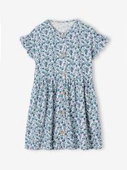 Dungaree Dress with Flowers, Frilly Straps - pearly grey