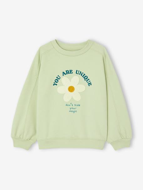 Sweatshirt with Fancy Details for Girls almond green+ecru 