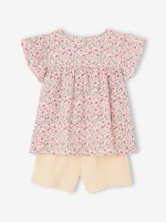 Girls-Shorts-Blouse with Flowers & Cotton Gauze Shorts Combo for Girls