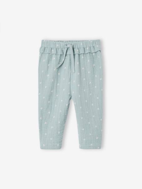 Cotton Gauze Trousers for Babies ecru+grey blue+old rose 