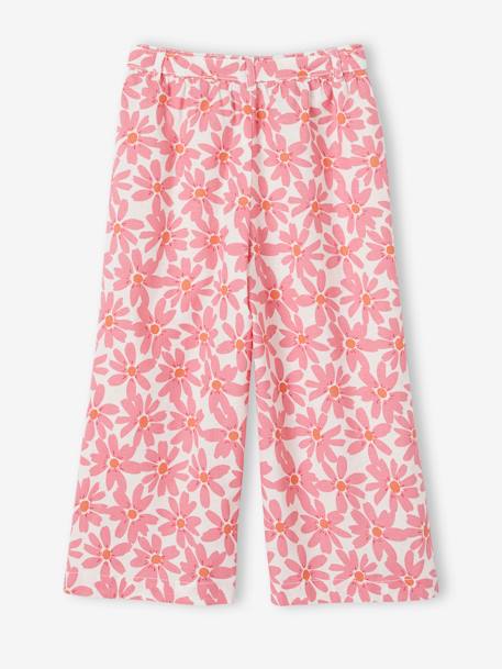 Wide-Leg, Printed Cropped Trousers for Girls chequered red+ecru 