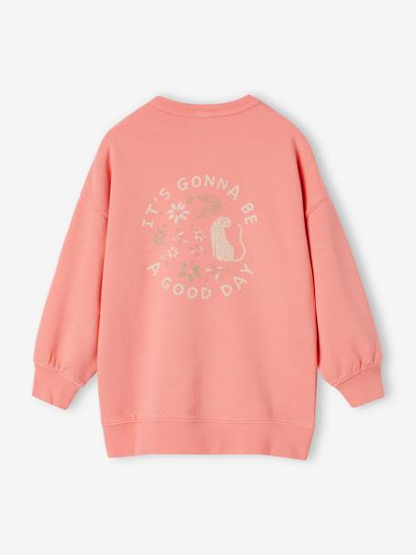 Long Sweatshirt with Large Motif on the Back, for Girls coral 