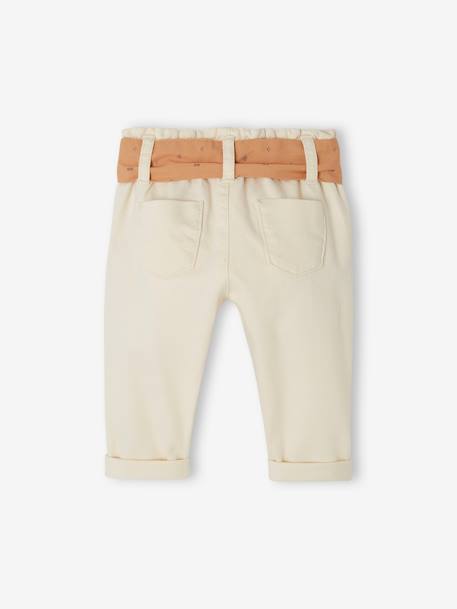 Paperbag Trousers with Belt, for Babies ecru+lichen+pale pink 