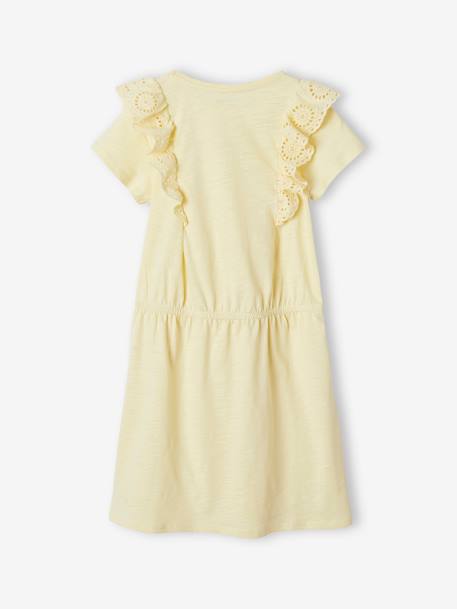 Ruffled Dress in Broderie Anglaise, for Girls grey green+navy blue+pale yellow 