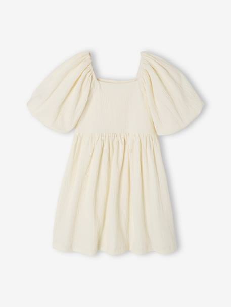 Occasion Wear Dress in Relief Fabric with Smocking for Girls sage green+vanilla 