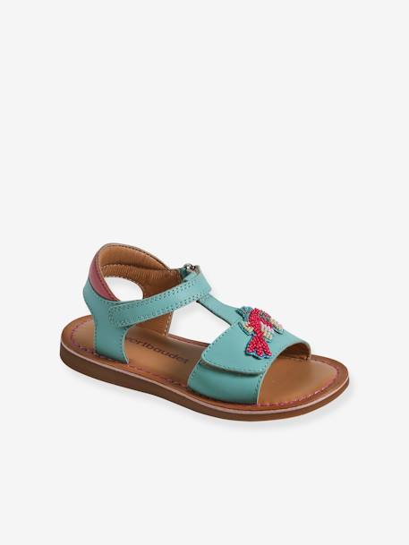 Hook-and-Loop Leather Sandals for Children, Designed for Autonomy turquoise 