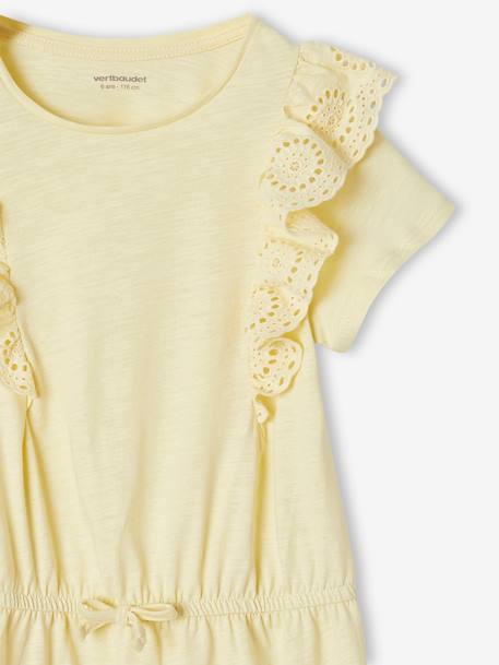 Ruffled Dress in Broderie Anglaise, for Girls grey green+navy blue+pale yellow 