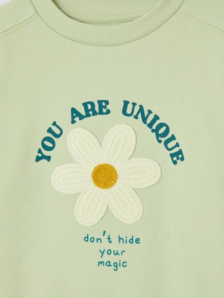 Sweatshirt with Fancy Details for Girls almond green+ecru 