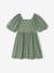 Occasion Wear Dress in Relief Fabric with Smocking for Girls sage green+vanilla 