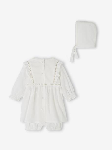 Occasion Wear Ensemble for Babies: Dress, Bloomers and Bonnet white 