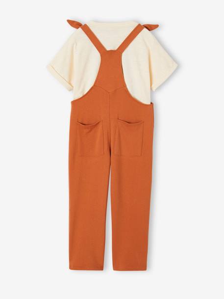 T-Shirt + Dungarees Combo in Fleece, for Girls caramel 