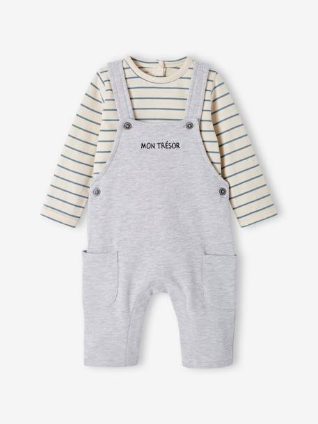 Fleece Top & Dungarees Ensemble, for Babies BROWN MEDIUM SOLID+marl grey 