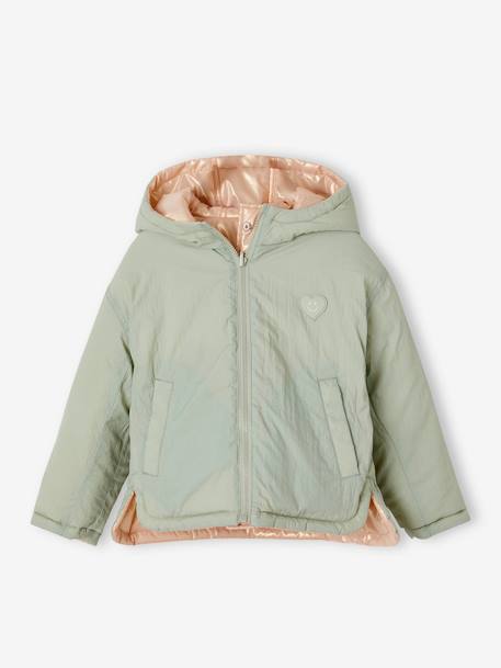 Reversible Parka With Hood, for Girls sage green 