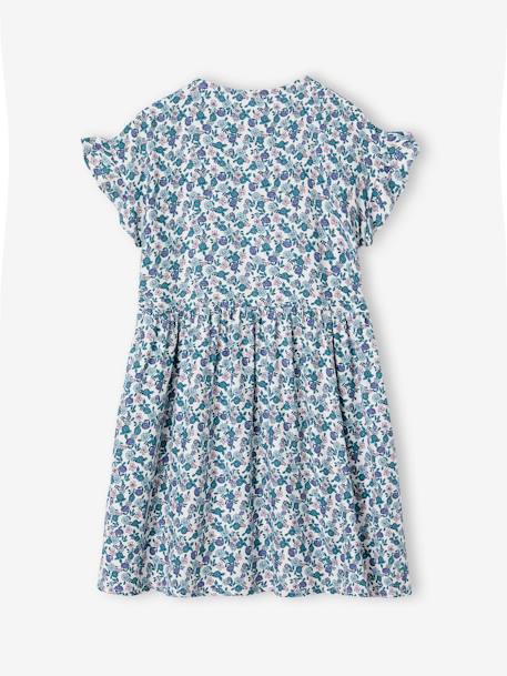 Buttoned Dress with Flowers for Girls azure+blue+ecru+navy blue 