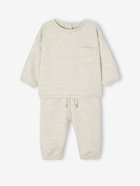 Sweatshirt & Harem-Style Trousers Fleece Combo for Babies blush+marl beige 