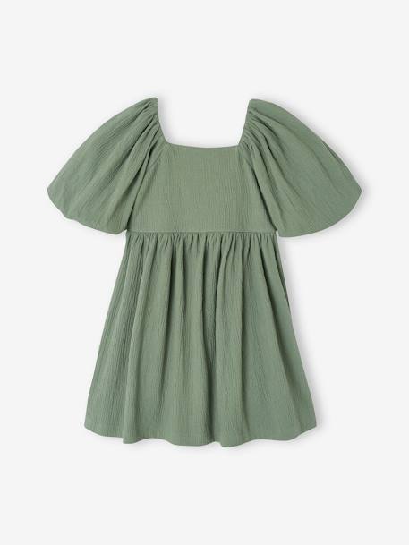 Occasion Wear Dress in Relief Fabric with Smocking for Girls sage green+vanilla 