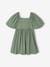 Occasion Wear Dress in Relief Fabric with Smocking for Girls sage green+vanilla 