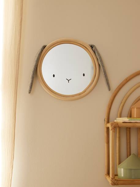 Rabbit Mirror in Fabric & Rattan marl grey 