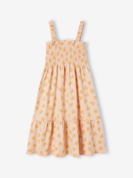 Smocked Strappy Dress, for Girls apricot+emerald green+printed white 