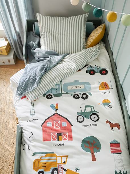 Duvet Cover + Pillowcase Set with Recycled Cotton, Harvest printed white 