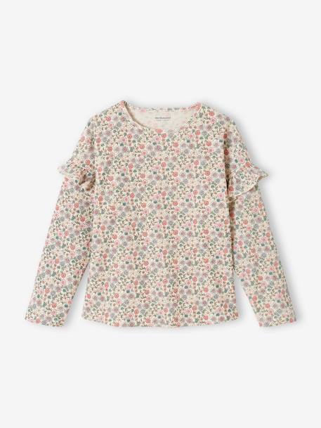 Rib Knit Pyjamas with Floral Print for Girls ecru 