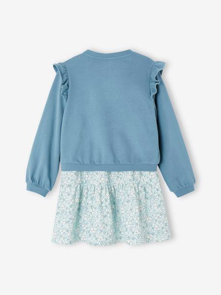 Dress & Jacket Combo for Girls denim blue+emerald green+peach 