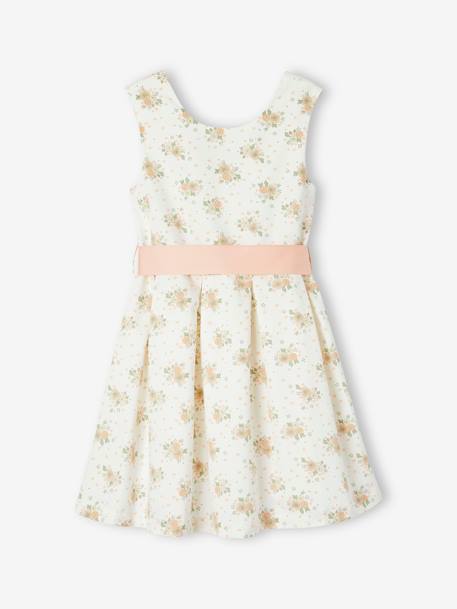 Occasion Wear Dress with Floral Print, for Girls printed blue+printed pink 