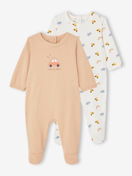 Pack of 2 'Car' Sleepsuits in Jersey Knit for Newborn Babies peach 