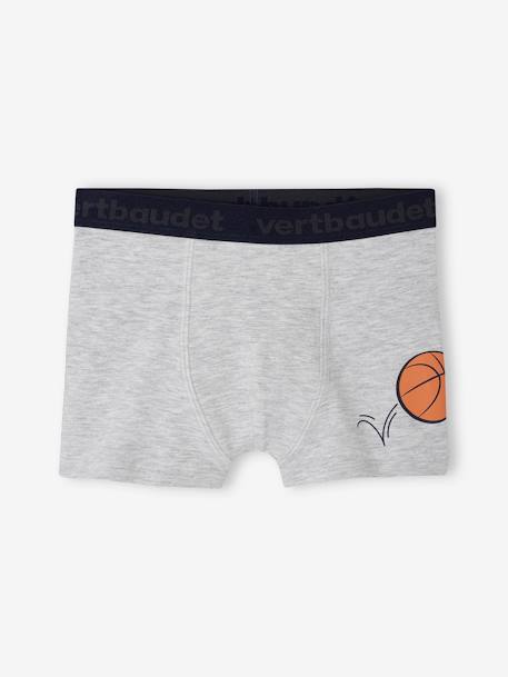 Pack of 5 'Basketball' Stretch Boxers in Organic Cotton for Boys marl grey 