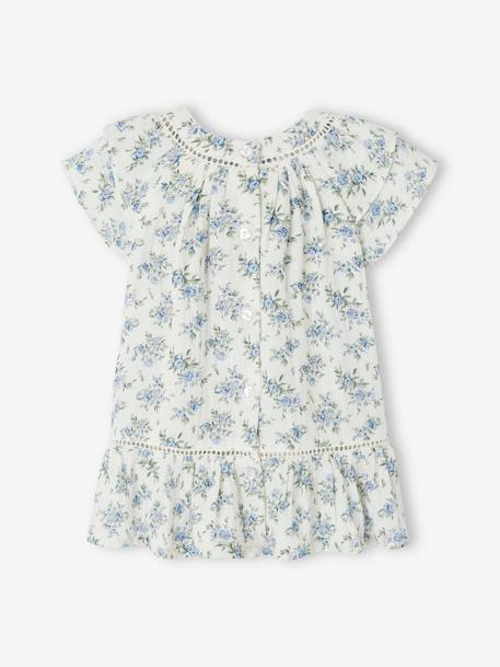 Floral Occasion Wear Dress in Cotton Gauze, for Babies ecru 