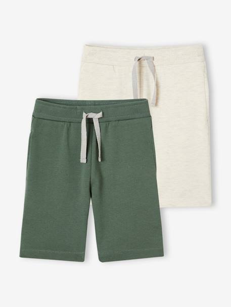 Pack of 2 Fleece Bermuda Shorts for Boys Black+Dark Blue+Red+sage green 