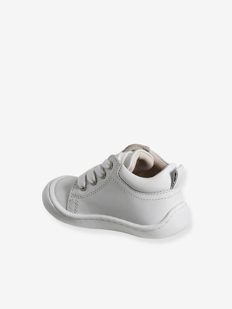 Pram Shoes in Soft Leather, with Laces, for Babies, Designed for Crawling ginger+set brown+white 