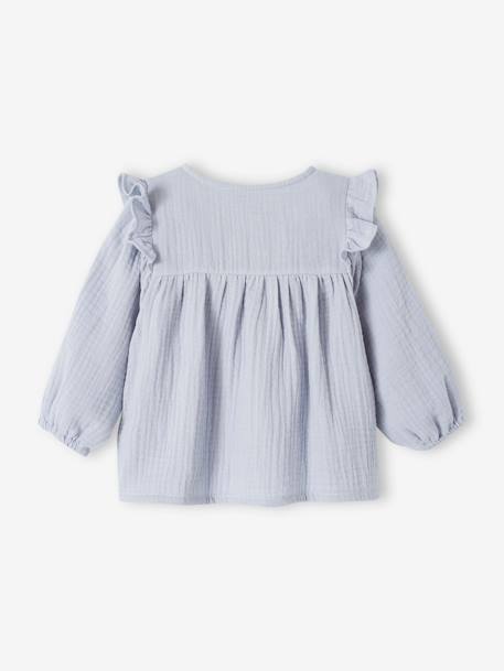 Blouse in Cotton Gauze with Ruffles, for Babies crystal blue+old rose+sky blue 