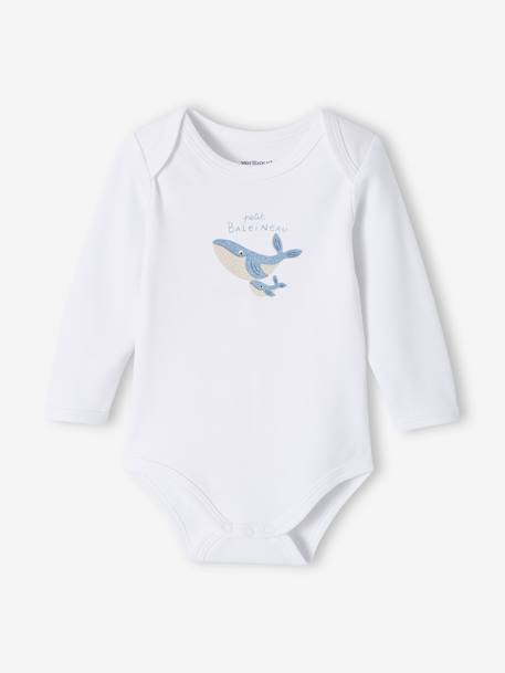 Pack of 5 Long Sleeve Bodysuits in Organic Cotton with Cutaway Shoulders for Babies night blue 