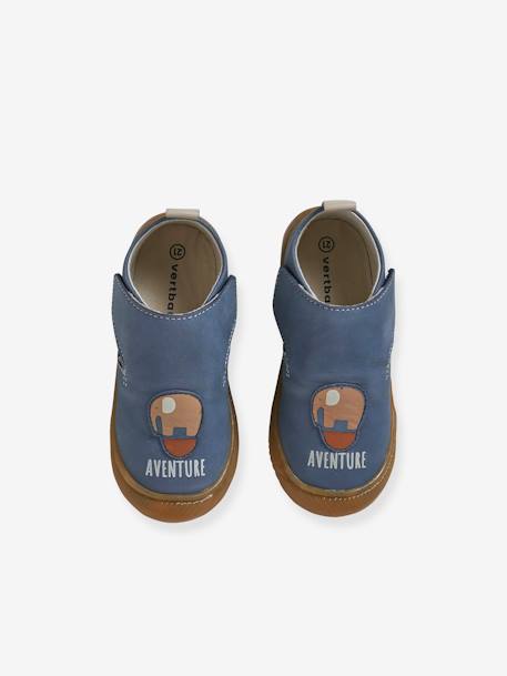 Indoor Shoes in Smooth Leather with Hook-&-Loop Strap, for Babies indigo 