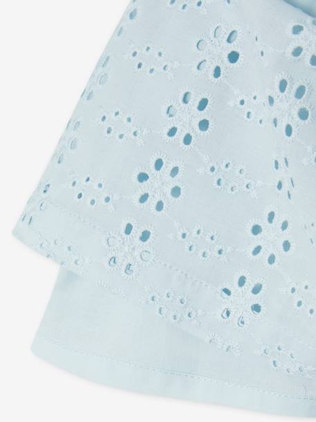 Blouse with Ruffles in Broderie Anglaise, for Girls coral+ecru+sky blue 