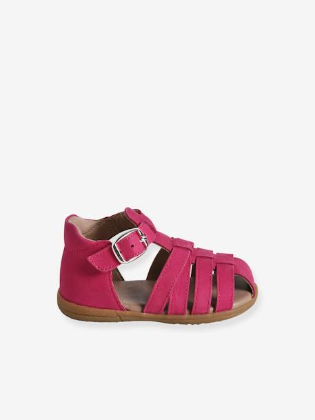 Leather Sandals for Baby Girls, Designed for First Steps fuchsia+iridescent beige 