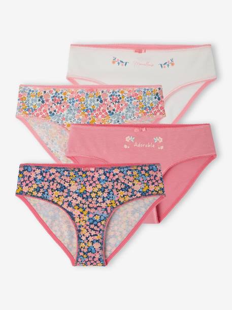 Pack of 4 Magnolia Briefs in Organic Cotton, for Girls peony pink 