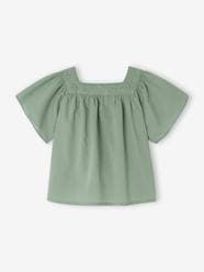 -Blouse with Square Neckline, in Broderie Anglaise, for Babies