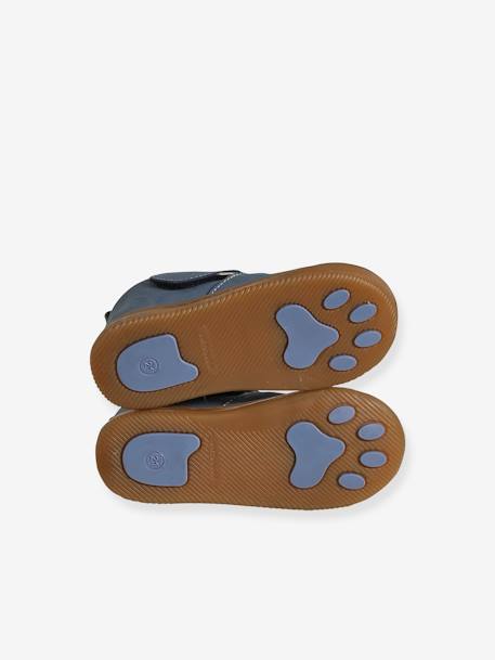 Indoor Shoes in Smooth Leather with Hook-&-Loop Strap, for Babies indigo 