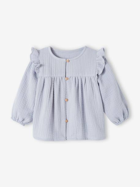 Blouse in Cotton Gauze with Ruffles, for Babies crystal blue+old rose+sky blue 