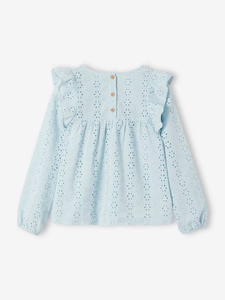 Blouse with Ruffles in Broderie Anglaise, for Girls coral+ecru+sky blue 