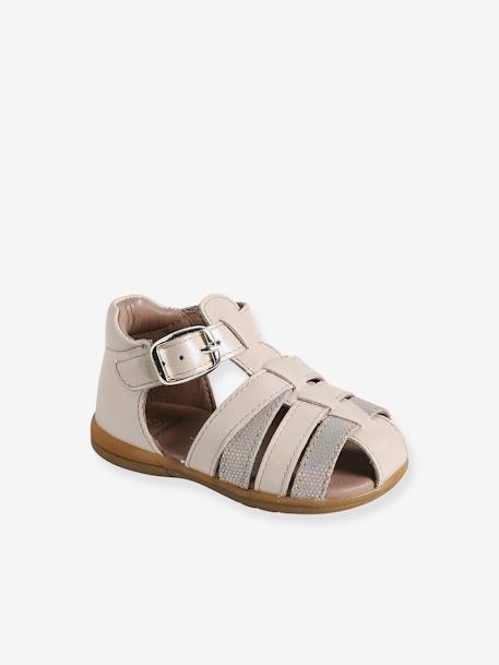 Leather Sandals for Baby Girls, Designed for First Steps fuchsia+iridescent beige 