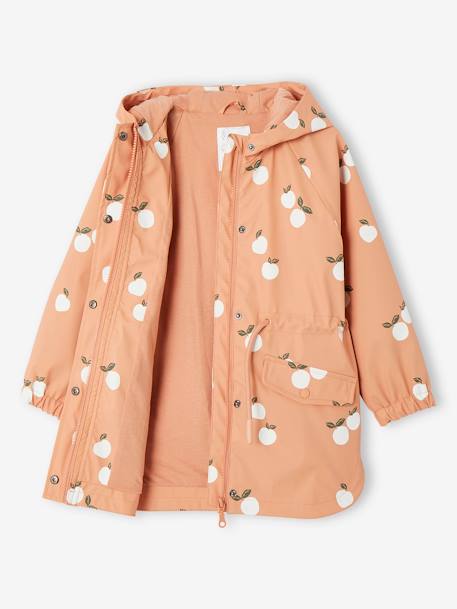 Hooded Raincoat with Magical Motifs for Girls GREEN MEDIUM ALL OVER PRINTED+rosy apricot 