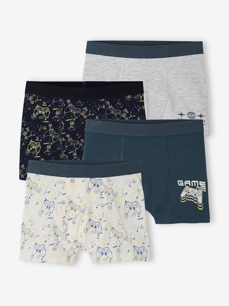 Pack of 4 'Gamer' Stretch Boxers in Organic Cotton for Boys ink blue 