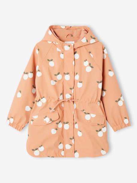 Hooded Raincoat with Magical Motifs for Girls GREEN MEDIUM ALL OVER PRINTED+rosy apricot 