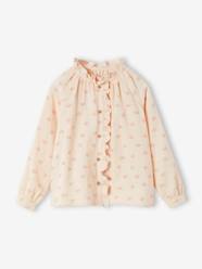 -Blouse in Cotton Gauze with Ruffles & Floral Print, for Girls