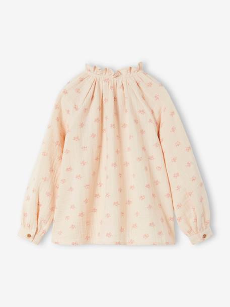 Blouse in Cotton Gauze with Ruffles & Floral Print, for Girls aqua green+ecru+pale pink+tomato red 